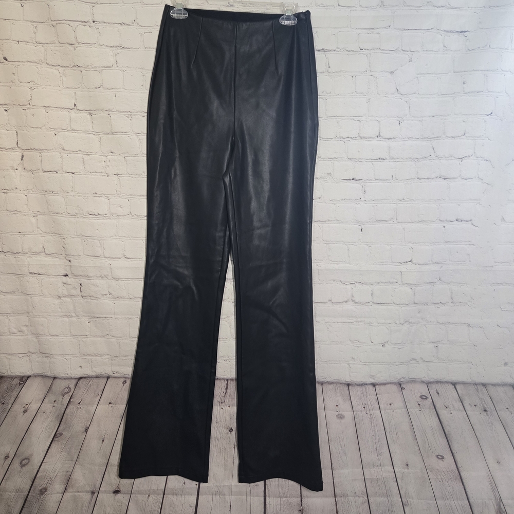 Asos Design faux‎ leather pants High Rise size 6 wide leg flare goth moto grunge